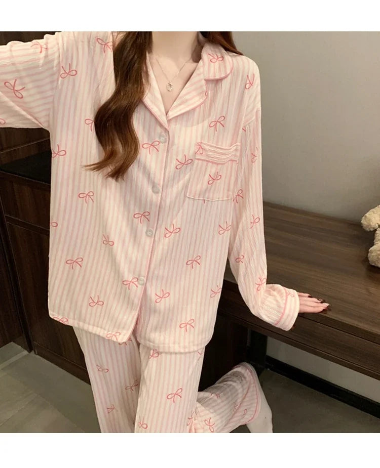 Ensemble Pyjama Décontracté Femme Effet Froissé en Polyester à Manches Longues