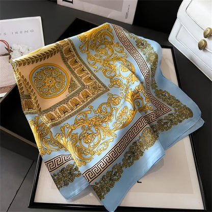 Foulard Carré 70×70 cm Effet Soie en Polyester Motif Plaid