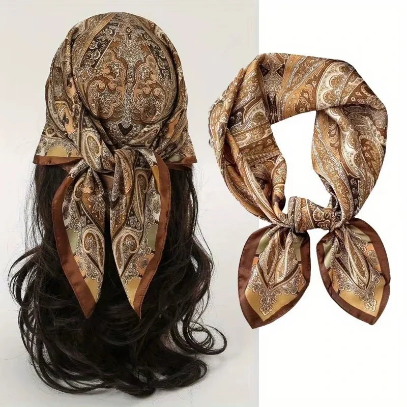 Foulard Carré 70×70 cm Effet Soie en Polyester Motif Plaid