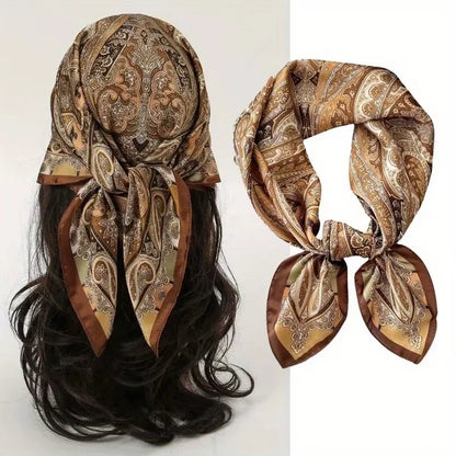 Foulard Carré 70×70 cm Effet Soie en Polyester Motif Plaid