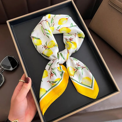 Foulard Carré 70×70 cm Effet Soie en Polyester Motif Plaid