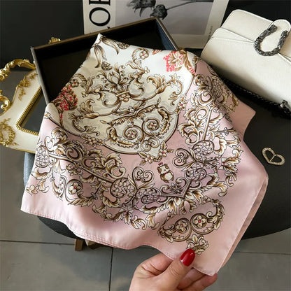 Foulard Carré 70×70 cm Effet Soie en Polyester Motif Plaid