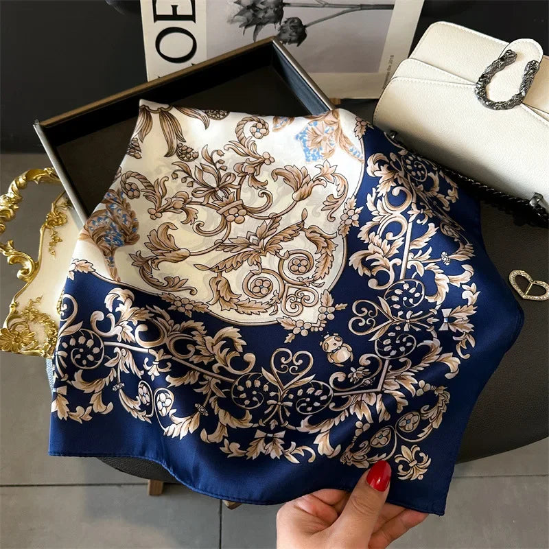 Foulard Carré 70×70 cm Effet Soie en Polyester Motif Plaid