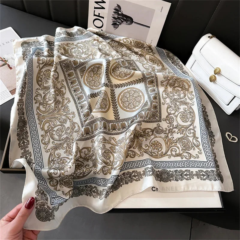 Foulard Carré 70×70 cm Effet Soie en Polyester Motif Plaid