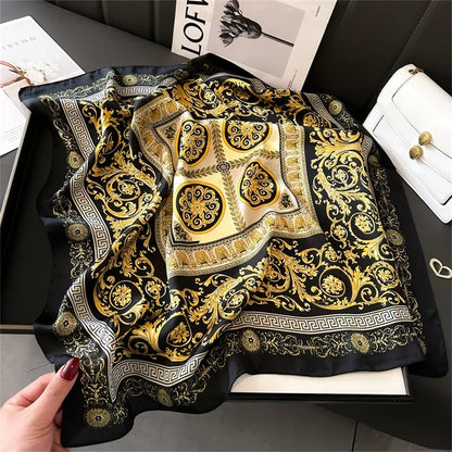 Foulard Carré 70×70 cm Effet Soie en Polyester Motif Plaid