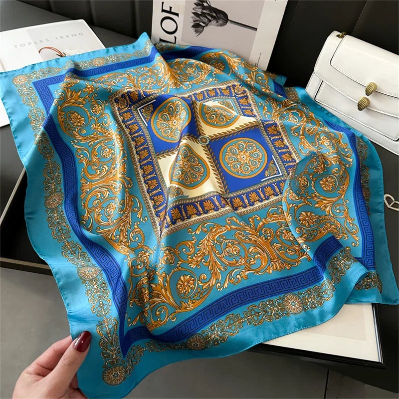 Foulard Carré 70×70 cm Effet Soie en Polyester Motif Plaid