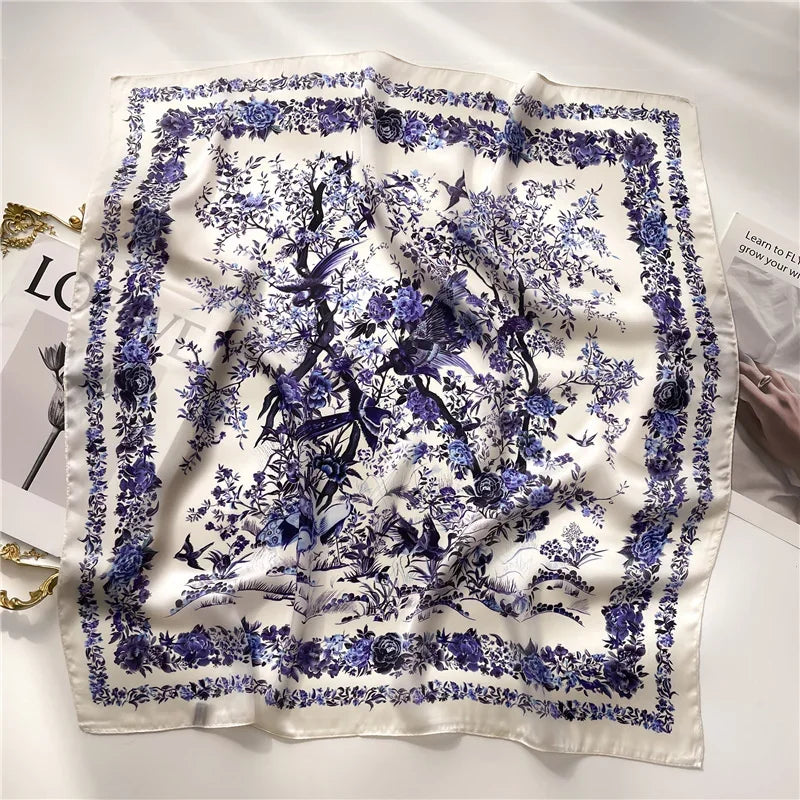 Foulard Carré 70×70 cm Effet Soie en Polyester Motif Plaid