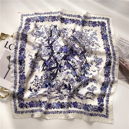 Foulard Carré 70×70 cm Effet Soie en Polyester Motif Plaid