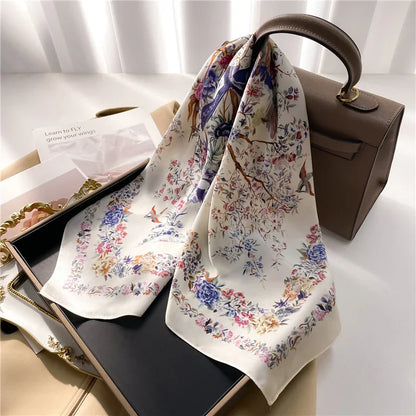 Foulard Carré 70×70 cm Effet Soie en Polyester Motif Plaid