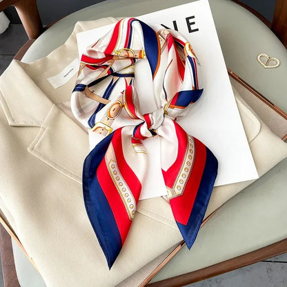Foulard Carré 70×70 cm Effet Soie en Polyester Motif Plaid