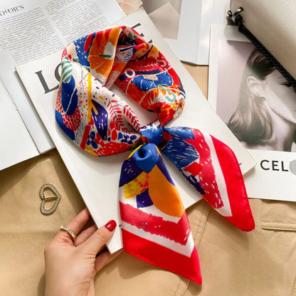 Foulard Carré 70×70 cm Effet Soie en Polyester Motif Plaid