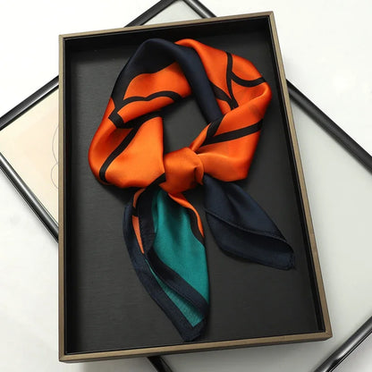 Foulard Carré 70×70 cm Effet Soie en Polyester Motif Plaid
