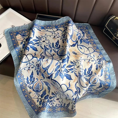 Foulard Carré 70×70 cm Effet Soie en Polyester Motif Plaid