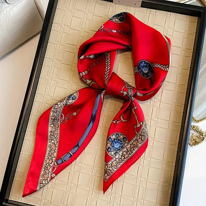 Foulard Carré 70×70 cm Effet Soie en Polyester Motif Plaid