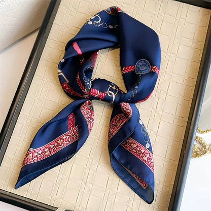 Foulard Carré 70×70 cm Effet Soie en Polyester Motif Plaid