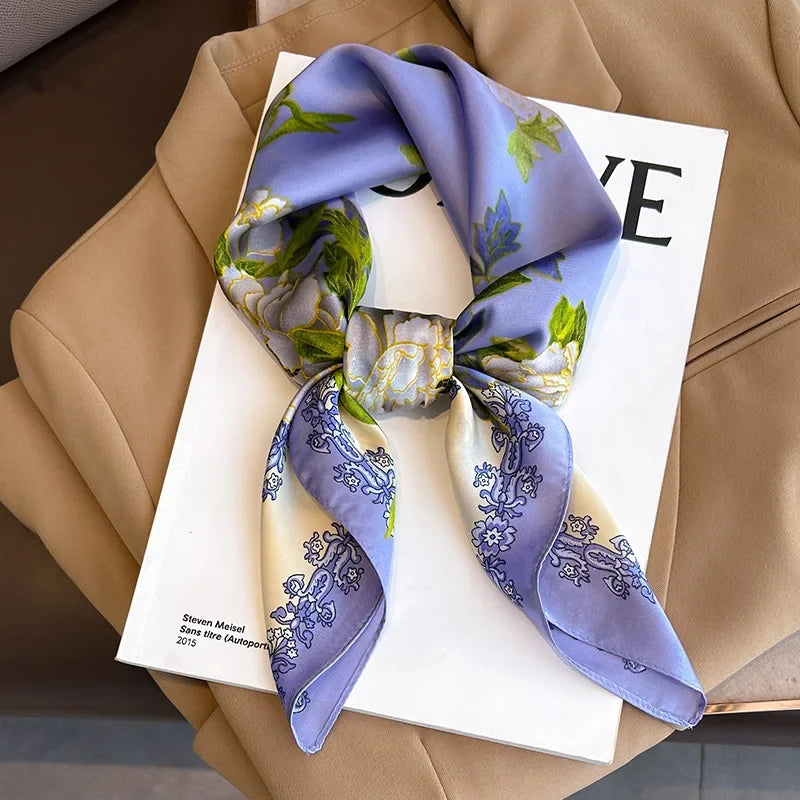 Foulard Carré 70×70 cm Effet Soie en Polyester Motif Plaid