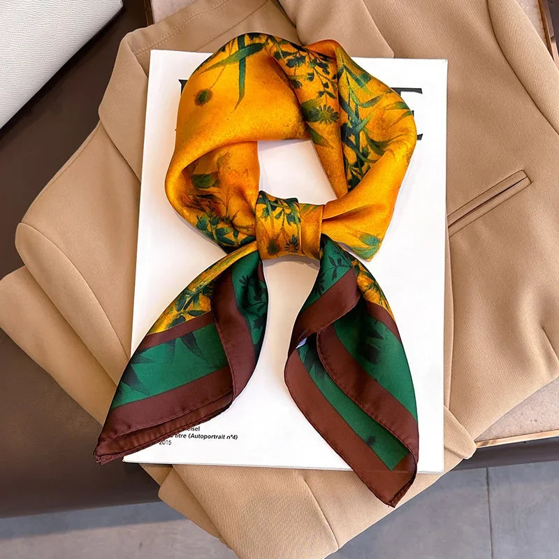Foulard Carré 70×70 cm Effet Soie en Polyester Motif Plaid