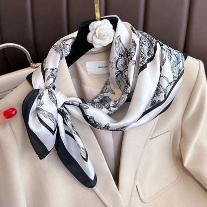 Foulard Carré 70×70 cm Effet Soie en Polyester Motif Plaid