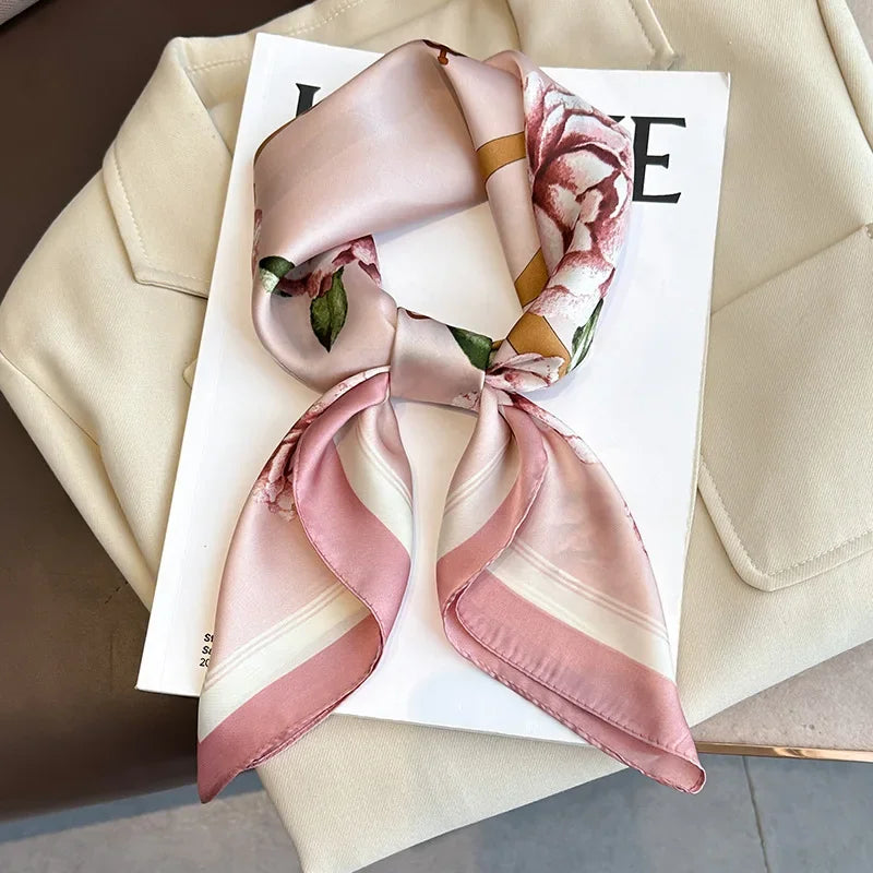 Foulard Carré 70×70 cm Effet Soie en Polyester Motif Plaid