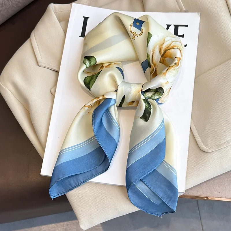 Foulard Carré 70×70 cm Effet Soie en Polyester Motif Plaid