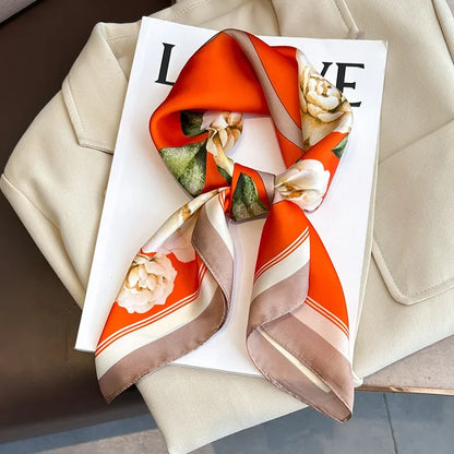 Foulard Carré 70×70 cm Effet Soie en Polyester Motif Plaid
