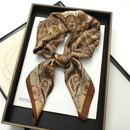 Foulard Carré 70×70 cm Effet Soie en Polyester Motif Plaid