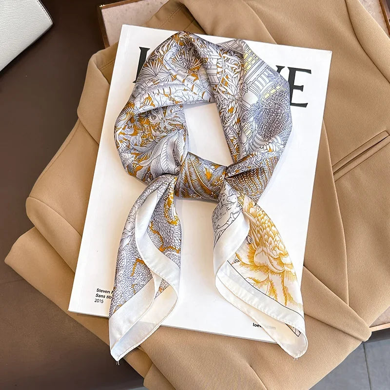 Foulard Carré 70×70 cm Effet Soie en Polyester Motif Plaid