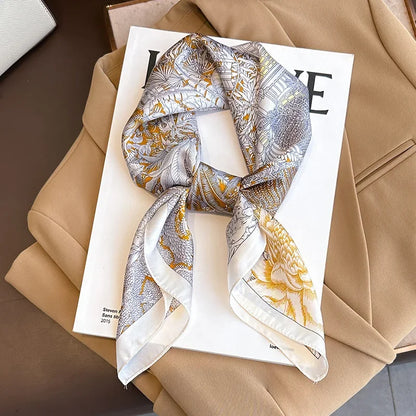Foulard Carré 70×70 cm Effet Soie en Polyester Motif Plaid