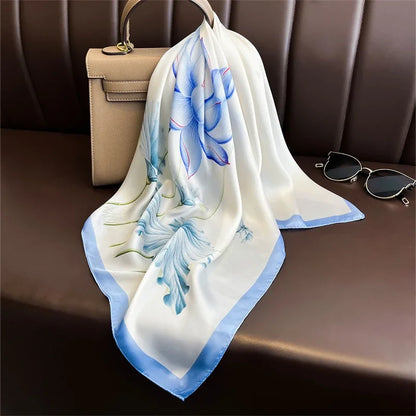 Foulard Carré 70×70 cm Effet Soie en Polyester Motif Plaid