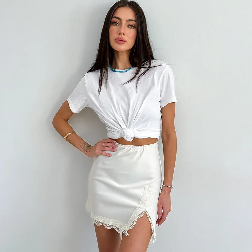 Jupe Crayon Satinée Taille Haute Fendue Mini Élégante