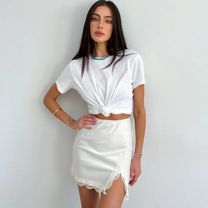 Jupe Crayon Satinée Taille Haute Fendue Mini Élégante