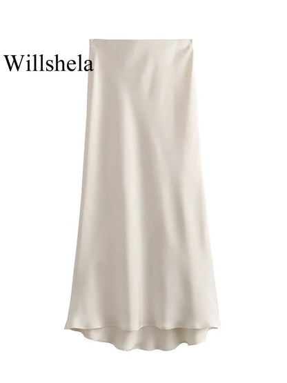 Jupe Midi en Satin Taille Haute Élégante pour Femme