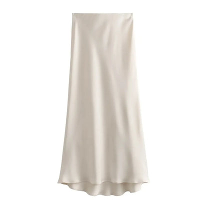 Jupe Midi en Satin Taille Haute Élégante pour Femme