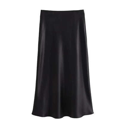 Jupe Midi en Satin Taille Haute Élégante pour Femme