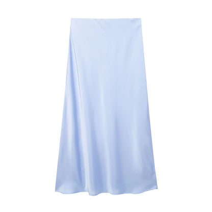 Jupe Midi en Satin Taille Haute Élégante pour Femme