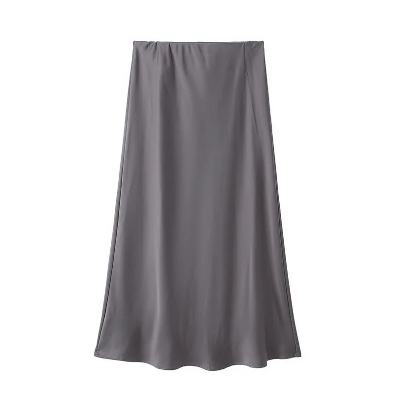 Jupe Midi en Satin Taille Haute Élégante pour Femme