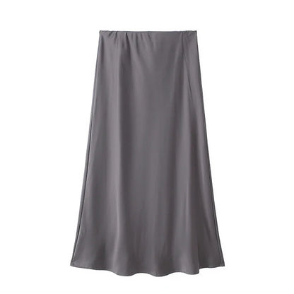 Jupe Midi en Satin Taille Haute Élégante pour Femme