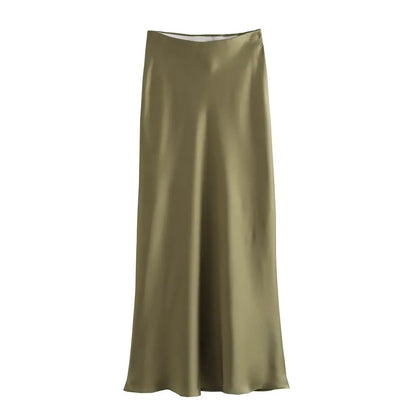 Jupe Midi en Satin Taille Haute Élégante pour Femme