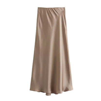 Jupe Midi en Satin Taille Haute Élégante pour Femme