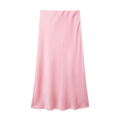 Jupe Midi en Satin Taille Haute Élégante pour Femme