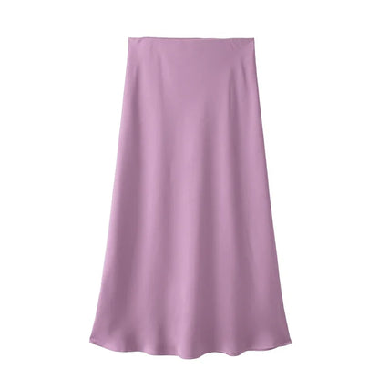 Jupe Midi en Satin Taille Haute Élégante pour Femme