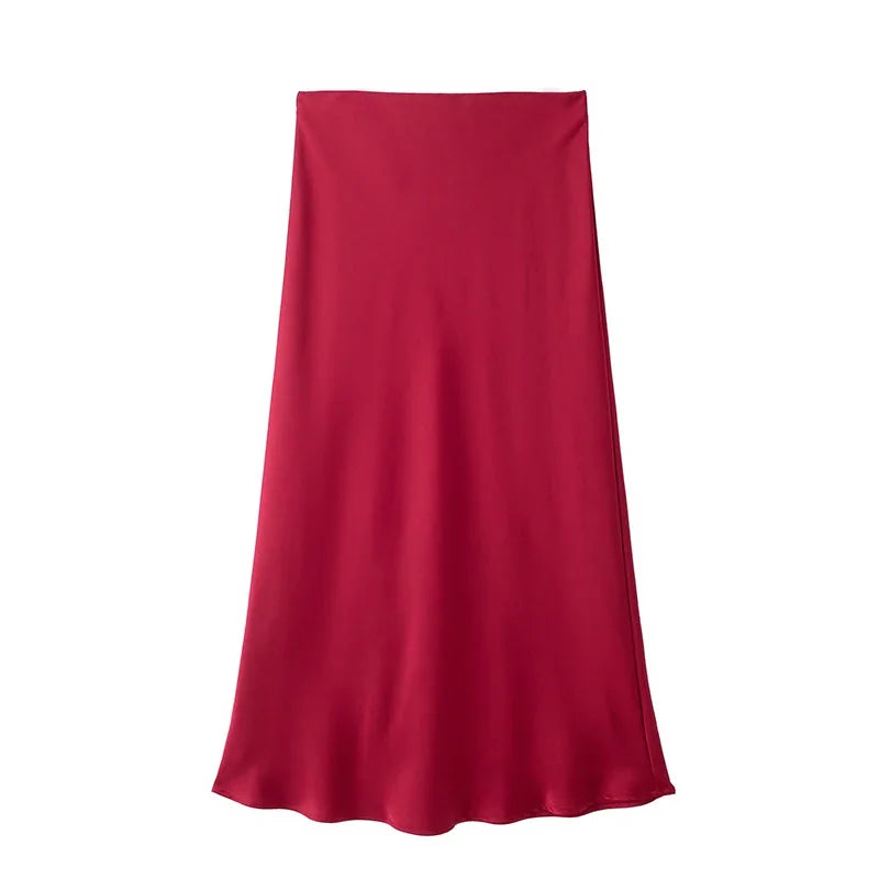 Jupe Midi en Satin Taille Haute Élégante pour Femme