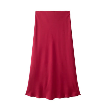 Jupe Midi en Satin Taille Haute Élégante pour Femme