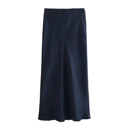 Jupe Midi en Satin Taille Haute Élégante pour Femme