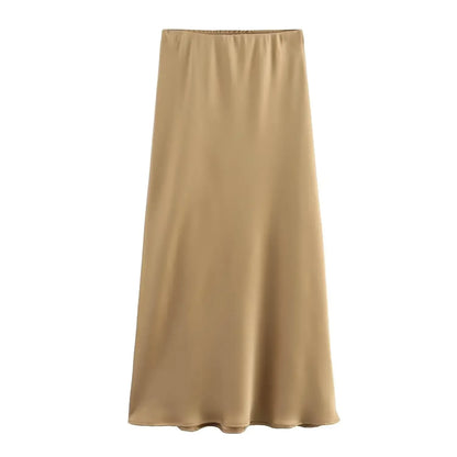 Jupe Midi en Satin Taille Haute Élégante pour Femme