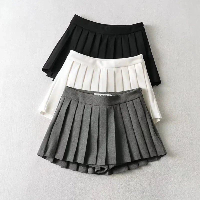Jupe Plissée Taille Haute Courte Style Tennis Preppy