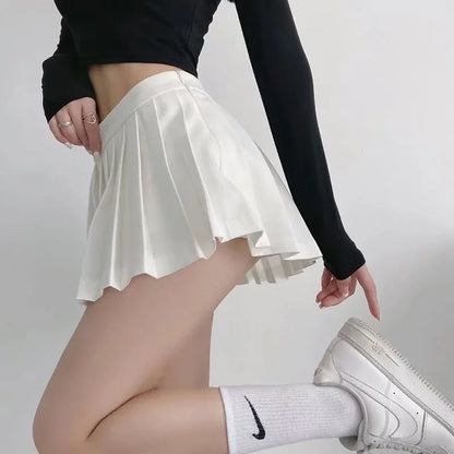 Jupe Plissée Taille Haute Courte Style Tennis Preppy