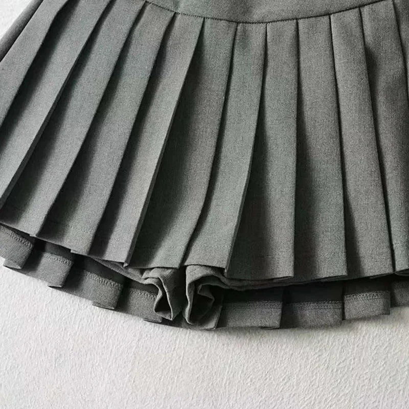 Jupe Plissée Taille Haute Courte Style Tennis Preppy