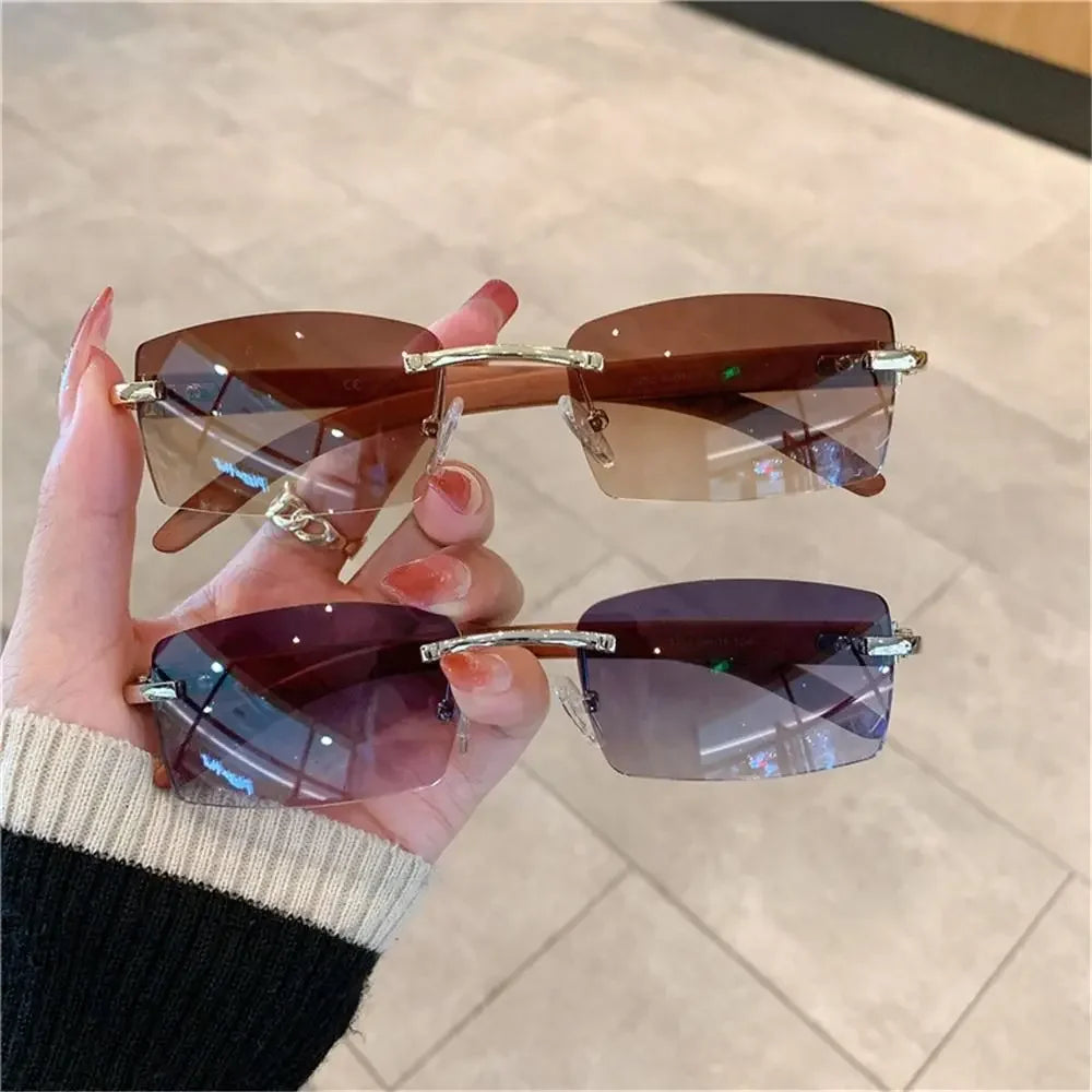 Lunettes de Soleil Rectangle sans Monture UV400 Style Rétro