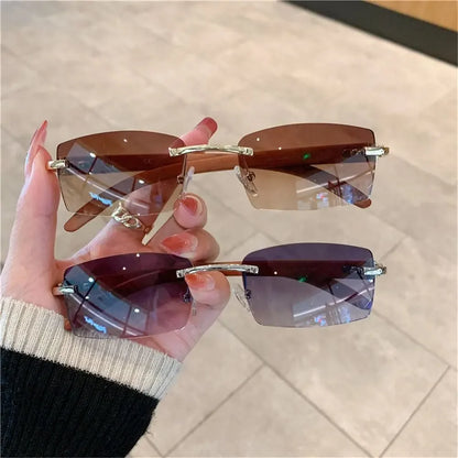 Lunettes de Soleil Rectangle sans Monture UV400 Style Rétro